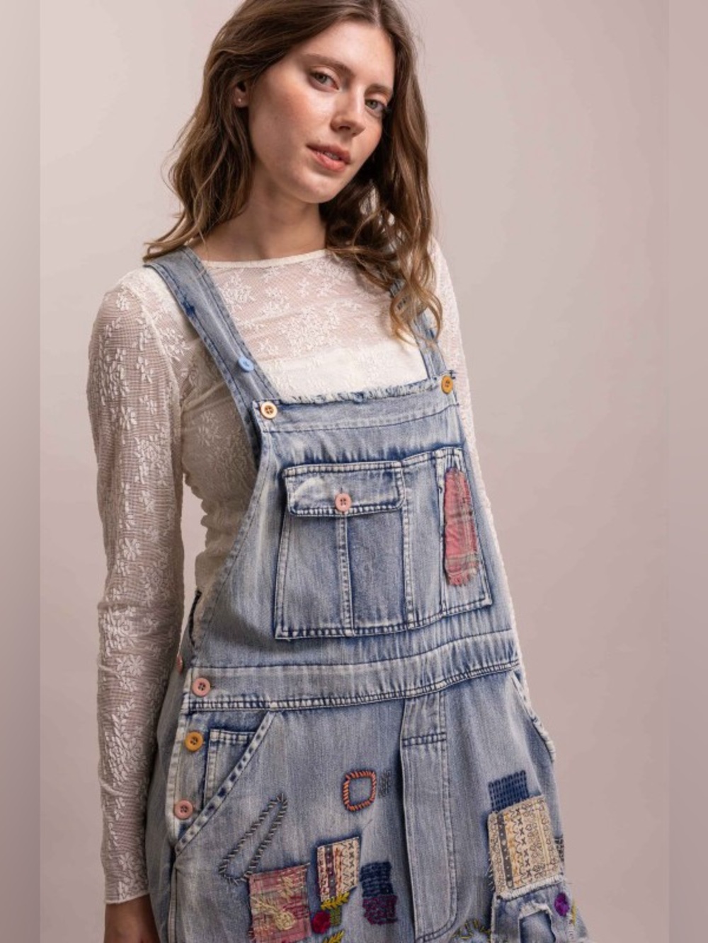 New -Last 1!🔥Bluevelvet Embroidered Light Blue Denim Overalls - Women Jeans - Picture 6 of 8